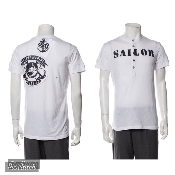 ON HOLD! Vintage D & G Dolce And Gabbana 2000s Sailor Henley Tshirt L Y2K D&G - Picture 11 of 11